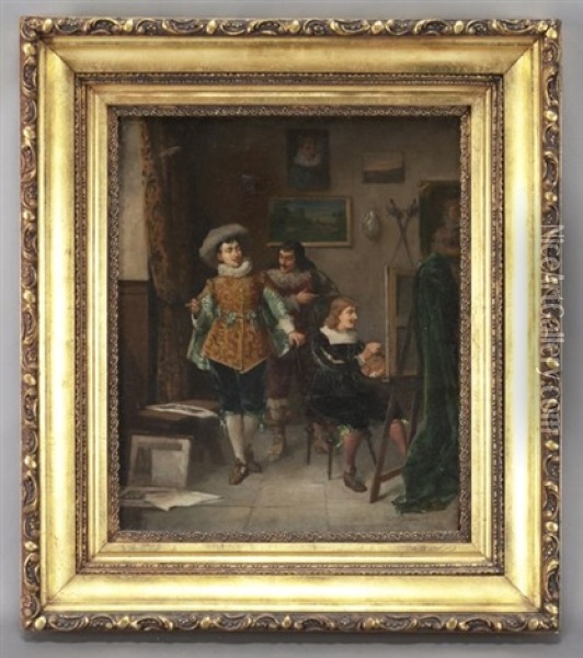 In The Artist's Studio Oil Painting - Ludovic (Louis Hippolyte) Mouchot