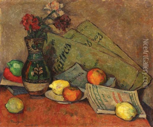 Still Life With Pot And Fruits Oil Painting - Ion Theodorescu Sion