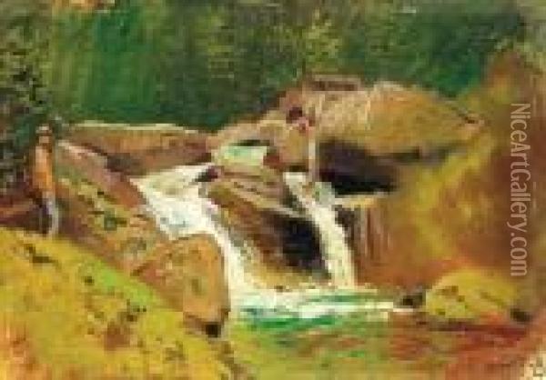 Waterfall Oil Painting - Laszlo Mednyanszky