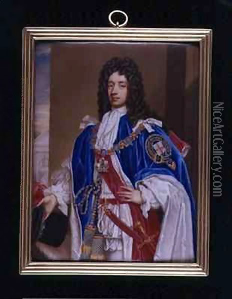 Portrait miniature of John Manners, 2nd Duke of Rutland (1676-1721) in Garter Robes Oil Painting - Charles Boit