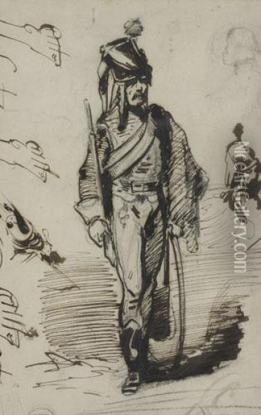 Study Of A Standing Soldier Oil Painting - Theodore Gericault