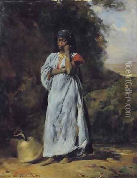 Young Woman by the Nile (Jeune femme devant le Nil) Oil Painting - Eugene Fromentin
