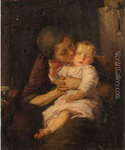 Motherly Affection Oil Painting - Wally Moes