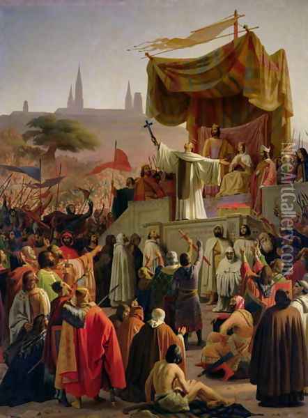 St. Bernard Preaching the Second Crusade in Vezelay, 31st March 1146, 1840 Oil Painting - Emile Signol
