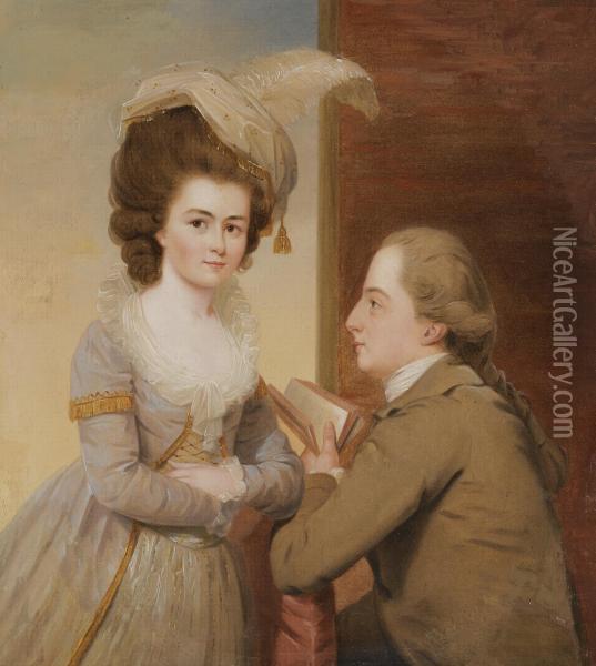 Portrait Of A Lady And A Seated Gentleman Oil Painting - John Downman