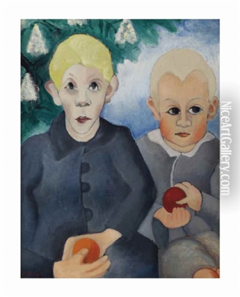 Two Children Oil Painting - Else Berg