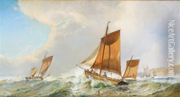 Sailing Boats On A Choppy Sea Oil Painting - Holger Henrik Herholdt Drachmann