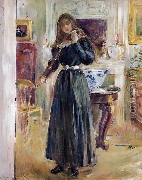 Julie Playing A Violin Oil Painting - Berthe Morisot