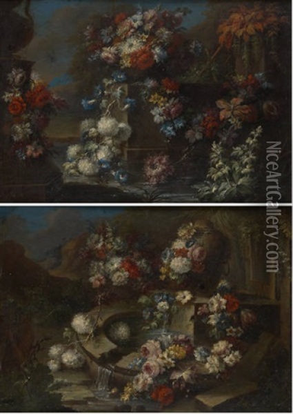 Compositions Florales Aux Sources (2 Works) Oil Painting - Gasparo Lopez