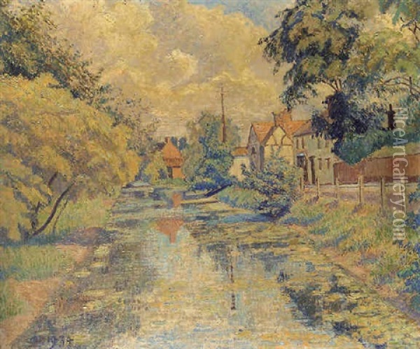 The Millstream, Stratford St. Mary Oil Painting - Lucien Pissarro