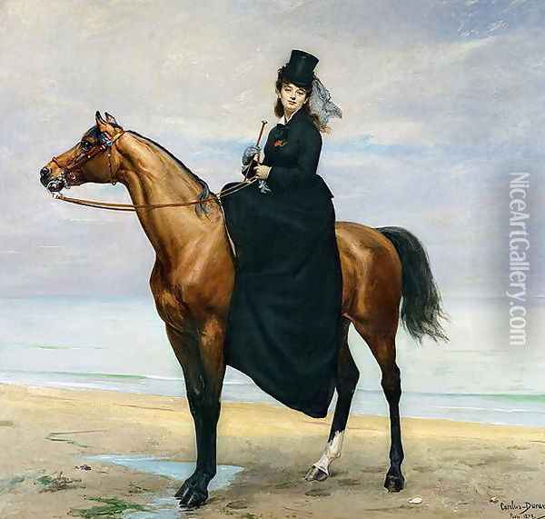 Equestrian Portrait of Mademoiselle Croizette, 1873 Oil Painting - Carolus (Charles Auguste Emile) Duran