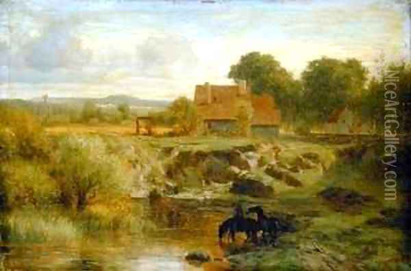 Horses Crossing a River in the Ile de France Oil Painting - Peter Burnitz