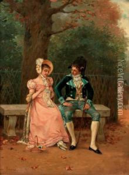 An Amorous Couple In The Park Oil Painting - Charles Louis Kratke