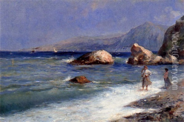 Two Fisherwomen On The South Italian Coast Oil Painting - Oscar Ricciardi