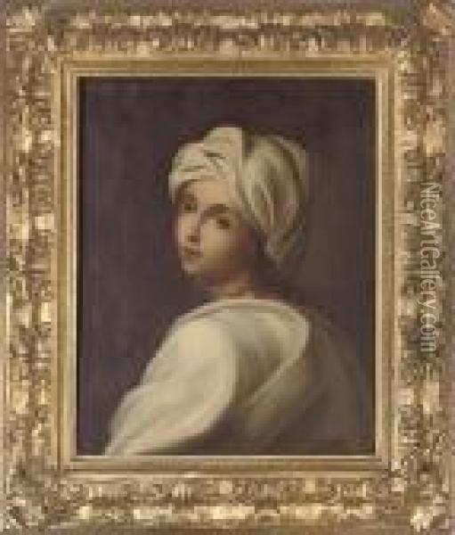 Portrait Of A Girl, Said To Be Beatrice Cenci, Bust-length, In A White Headdress Oil Painting - Guido Reni