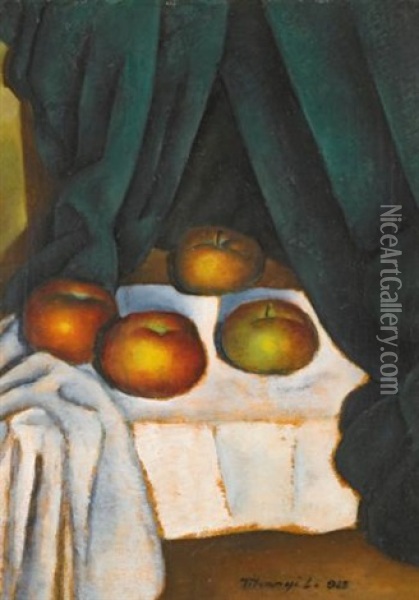 Still Life With Fruit Oil Painting - Lajos (Ludwig) Tihanyi