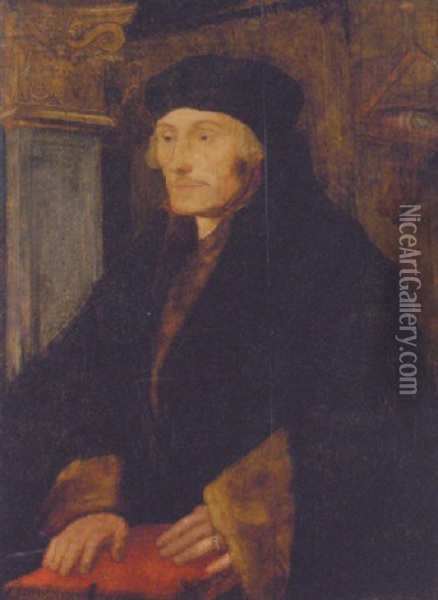 Portrait Of Erasmus In A Fur Trimmed Coat, His Hands Resting On A Book Oil Painting - Hans Holbein the Younger