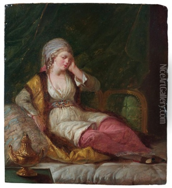 Jeune Sultane Sur Un Sofa Oil Painting - Jean-Baptiste Leprince