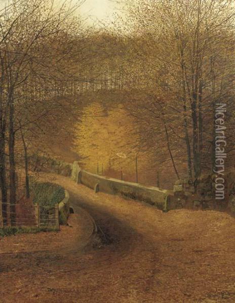 Ghyll Beck Bridge, Barden, Yorkshire Oil Painting - John Atkinson Grimshaw