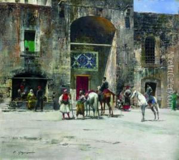 La Halte Des Cavaliers En Turquie Oil Painting - Victor Pierre Huguet