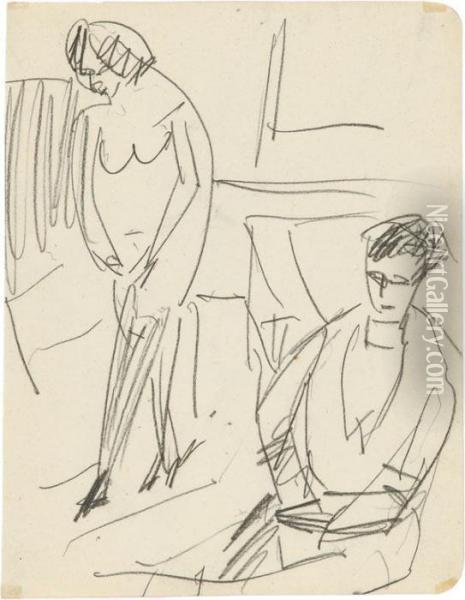 Mann Und Frau Im Atelier Oil Painting - Ernst Ludwig Kirchner
