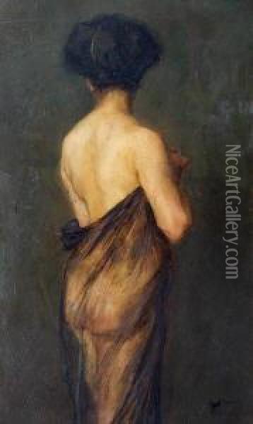 Stehender Weiblicher Ruckenakt, Mit Dunnem Tuch Umhullt Oil Painting - Wilhelm Gallhof