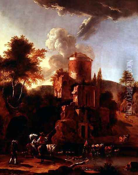 Italian Landscape with ruins Oil Painting - Abraham Jansz Begeyn