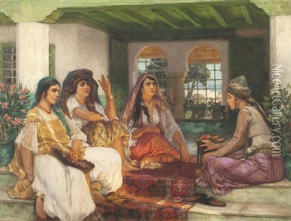 Femmes Dans Un Interieur Oriental Oil Painting - Frederick Arthur Bridgman