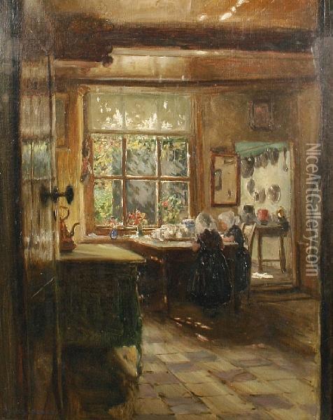 Dutch Interior Oil Painting - Walter John James