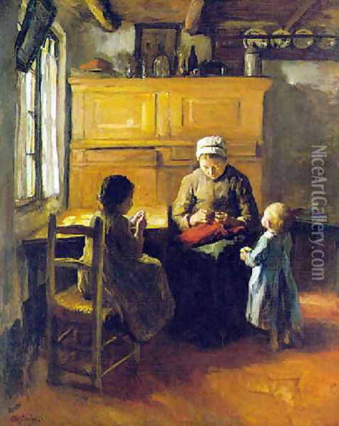 The sewing lesson Oil Painting - Albert Neuhuys