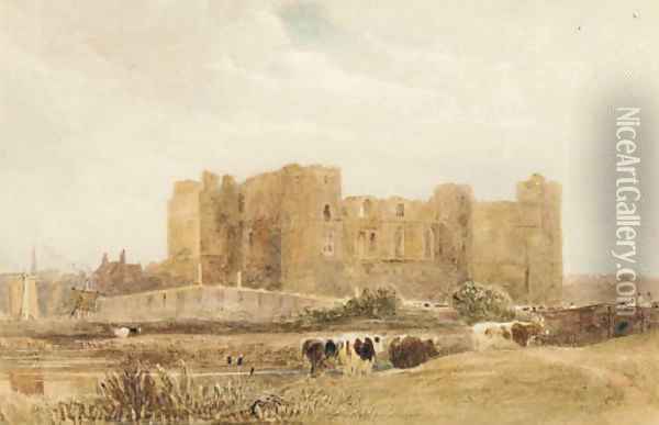 Cattle before a castle Oil Painting - David Cox