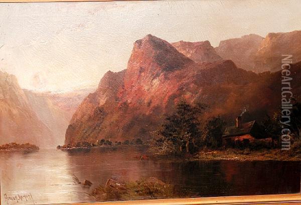 Cottage Beneath The Mountain At Sunset Oil Painting - Aubrey Ramus
