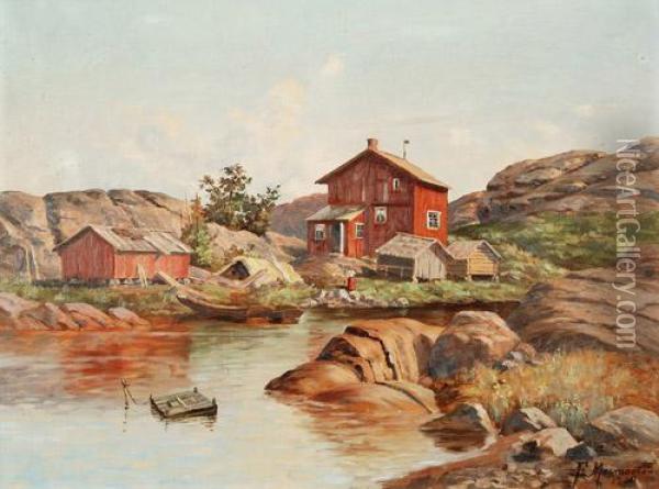 Flusslandschaft Mit Haus Und Hutten Oil Painting - Frans Maexmontan