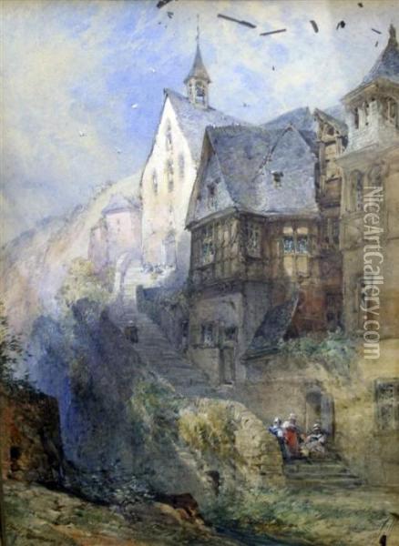 Old Houses At Berncastel On The Moselle Oil Painting - William Callow