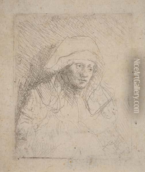 Sick Woman With A Large, White Headdress (saskia) Oil Painting - Rembrandt Van Rijn