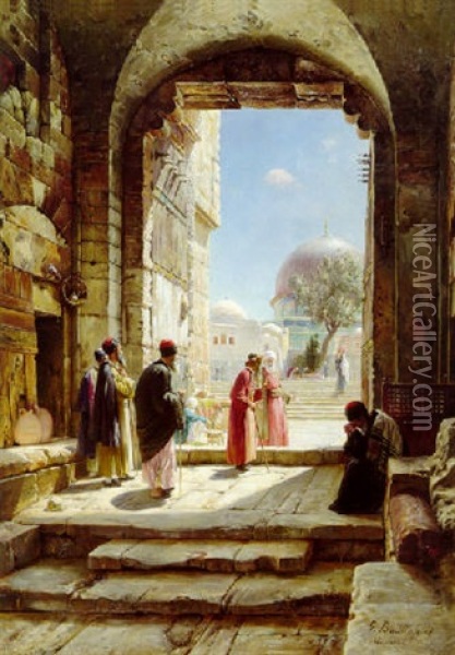 Entrance To The Temple Mount, Jerusalem Oil Painting - Gustav Bauernfeind