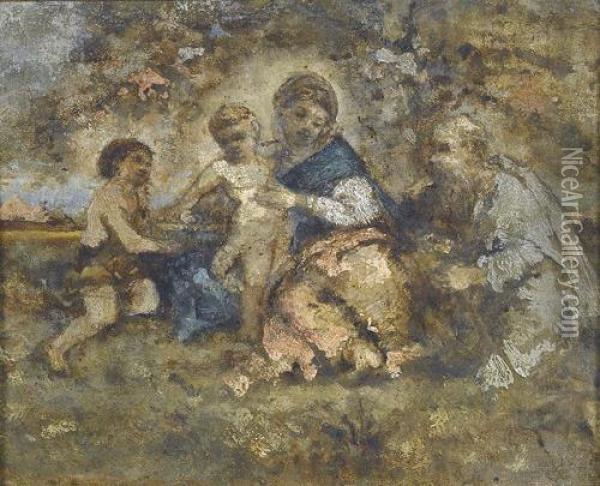 Heilige Familie Mit Johannesknabe In Agypten. Oil Painting - Narcisse-Virgile D Az De La Pena