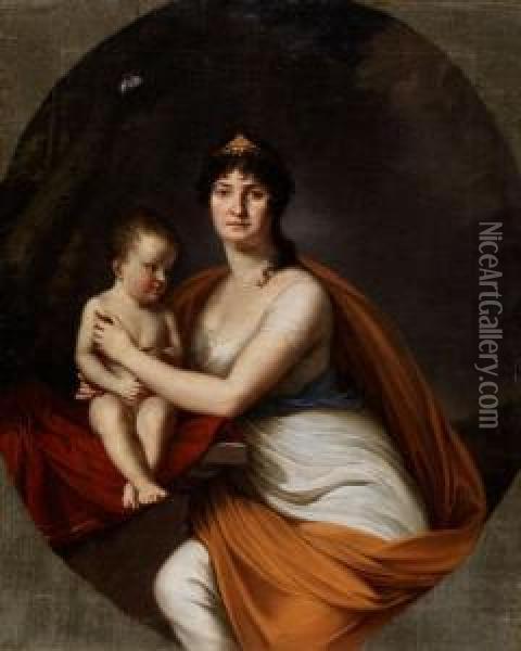 Junge Mutter Mit Ihrem Kind In Antiker Kleidung Dargestellt Oil Painting - Johann Friedrich A. Tischbein