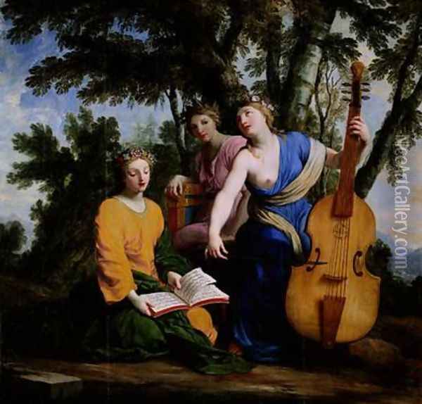 The Muses Melpomene Erato and Polymnia Oil Painting - Eustache Le Sueur