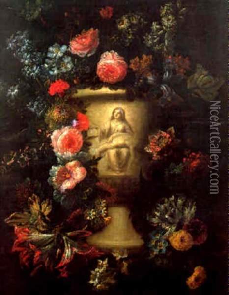 Fleurs Dans Un Vase Sculpte Oil Painting - Jan-Baptiste Bosschaert
