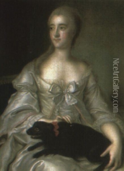 Portrait Of A Lady, Seated Three-quarter Length, In A White Dress Oil Painting - Jean Marc Nattier