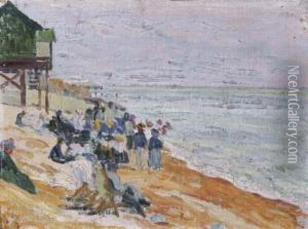 Folkestone, On The Beach Oil Painting - Sigismund Righini