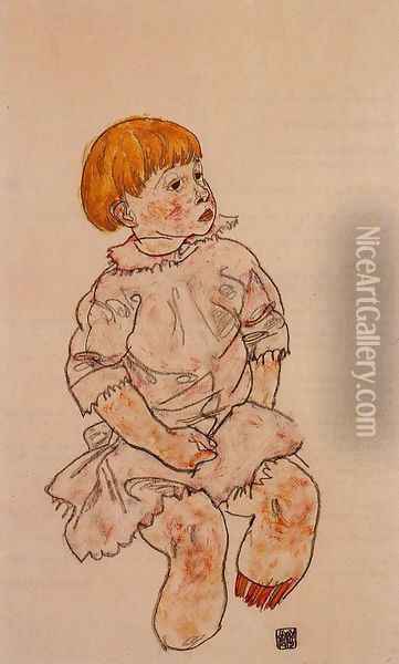 Seated Child Anton Prschka Jr Oil Painting - Egon Schiele