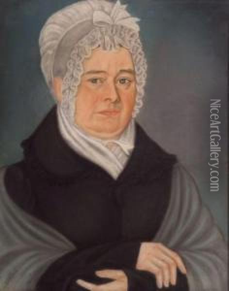 Portrait Of A Woman Wearing A Lace Bonnet. Oil Painting - Micah Williams