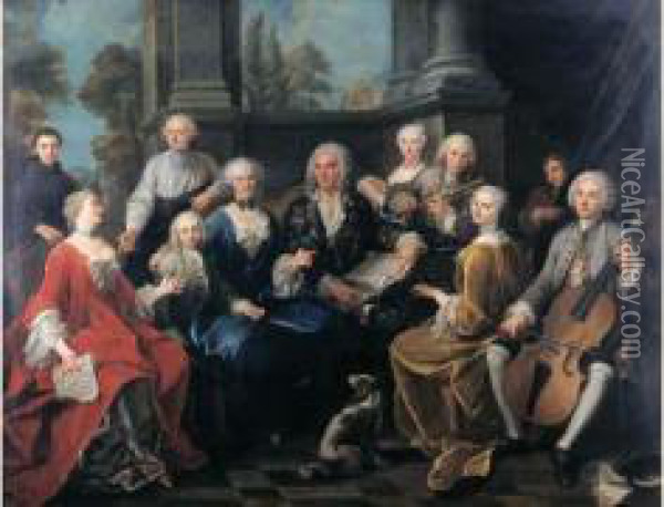 Une Famille De Musiciens Oil Painting - Louis-Michel Van Loo