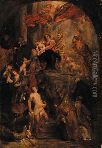 The Virgin and Child enthroned Oil Painting - Sir Peter Paul Rubens