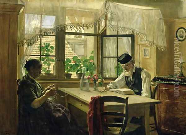 A Peaceful Sunday, 1876 Oil Painting - Hans Thoma