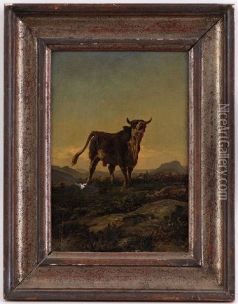 Taureau Dans Un Paysage Oil Painting - Louis Jean Baptiste Guy