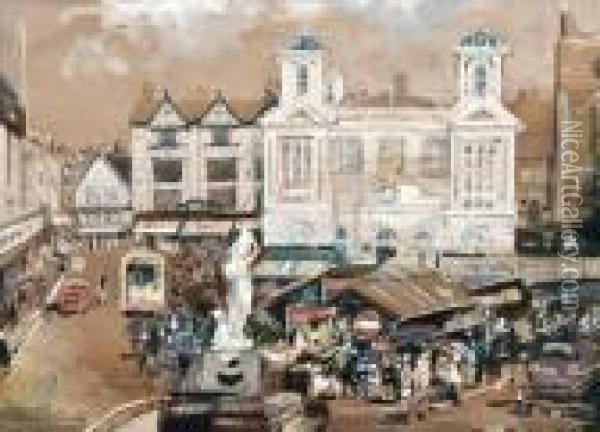 The Market, Kingston Upon Thames Oil Painting - John Emms