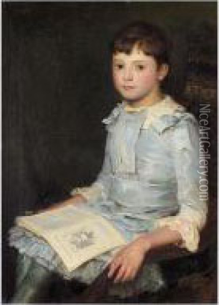 Portrait Of A Girl Reading Oil Painting - William Pratt